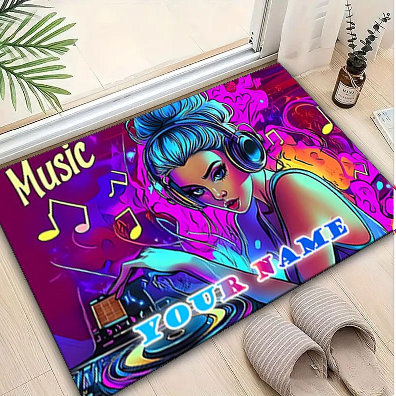 1PC Custom Name Music Vibes Art Theme Floor Mat Ideal for Living Room, Game Rooms, Office, Bedroom,Floor Mat Playful Design
