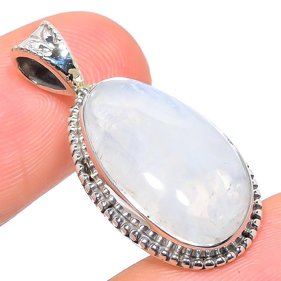Natural Rainbow Moonstone Gemstone 925 Solid Sterling Silver Pendant 1.26" F8m19