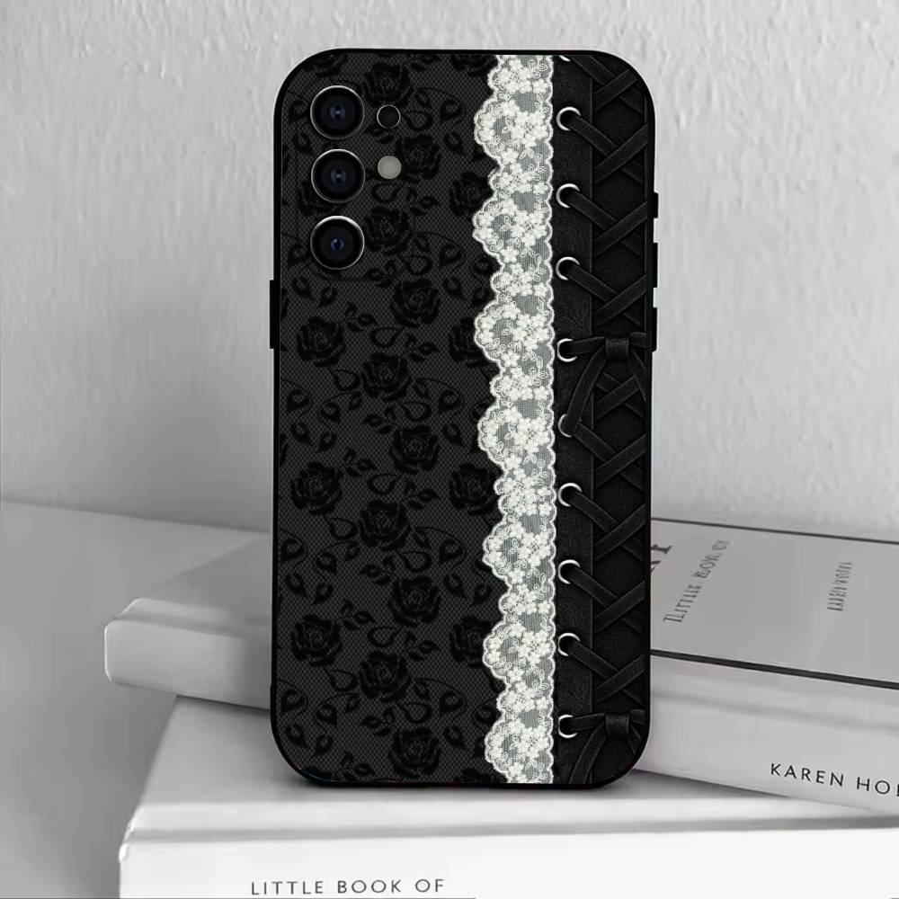 Элегантный дизайн с принтом черного кружева Чехол для телефона для Samsung S25,S24,S21,S22,S23,S30,Ultra,S20,Plus,Fe,Lite,Note,10,Черный чехол