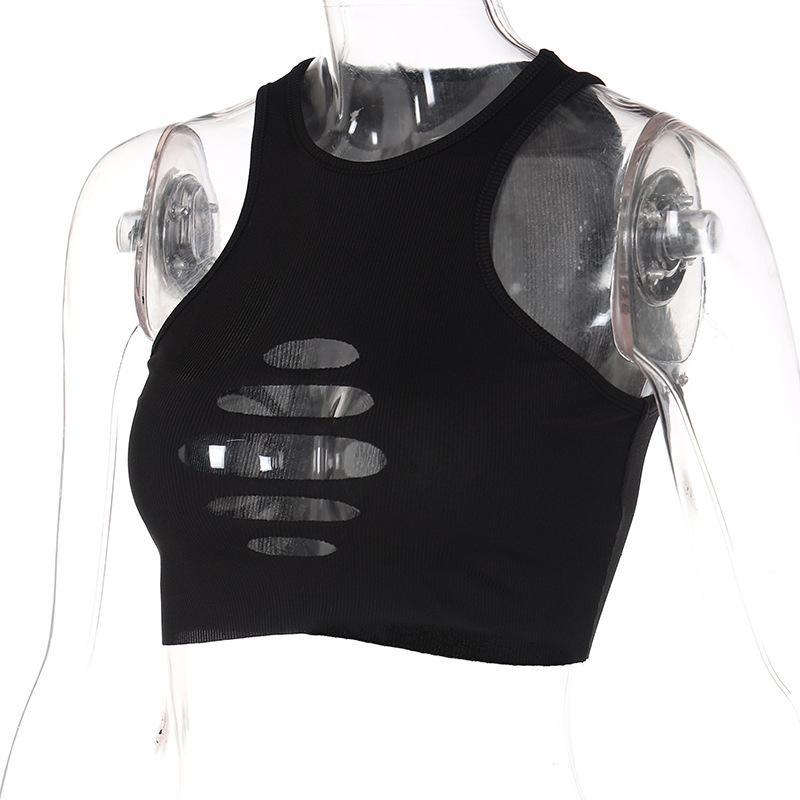 Off Shoulder Hollow Out Clubwear Tank Vest Crop Tops 2022 Sexy Summer Solid Color Bodycon Party Tank Streewear Bustier