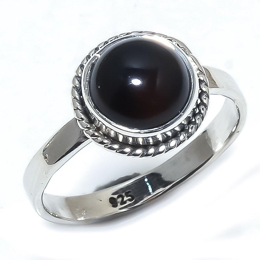 Natural Black Onex Gemstone Handmade 925 Sterling Silver Jewelry Ring S.7 Y5l30