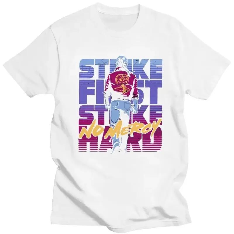 Винтажная футболка Cobra Kai Мужская футболка Уникальная футболка С коротким рукавом Малыш-каратист Ударь первым Ударь сильно Без пощады Топы Ropa Hombre