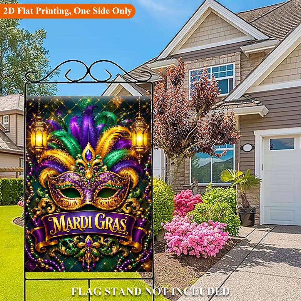 Mardi Gras Celebration Single Sided Polyester , Garden Flag - Single-Sided, Polyester, Outdoor Yard Decor