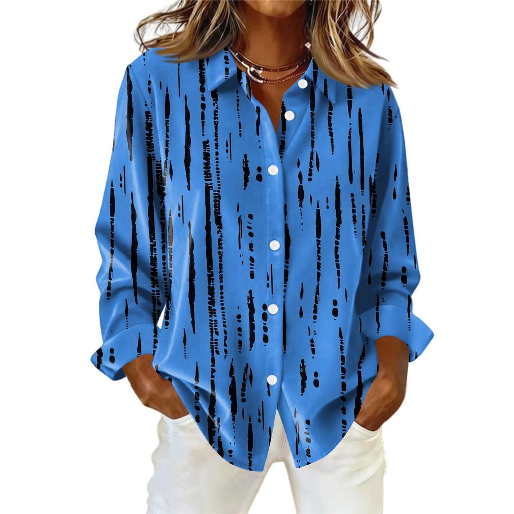 Женская рубашка с пуговицами с цветочным принтом, повседневная рубашка с длинными рукавами, блузки, повседневные базовые топы больших размеров