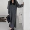 Gentle Wind White Imitation Mink Velvet Medium and Long Pullover Sweater V-neck Loose Lazy Knitted Dress Women's Autumn and Winter