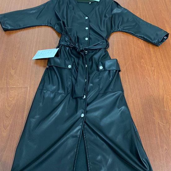 Осеннее платье из искусственной кожи, сексуальная и модная длинная однобортная кожаная куртка из мягкой кожи с v-образным вырезом и строчкой