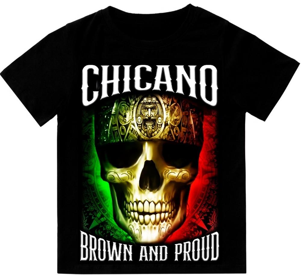 Мужская футболка с принтом 'Chicano Brown And Proud' (Чикано Коричневый И Гордый) на тяжелой футболке Shaka, Унисекс