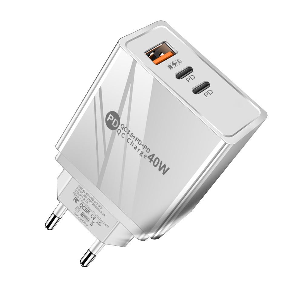 2.4A Dual USB & PD Type-C EU/US LED Travel Charger for Mobile Phones