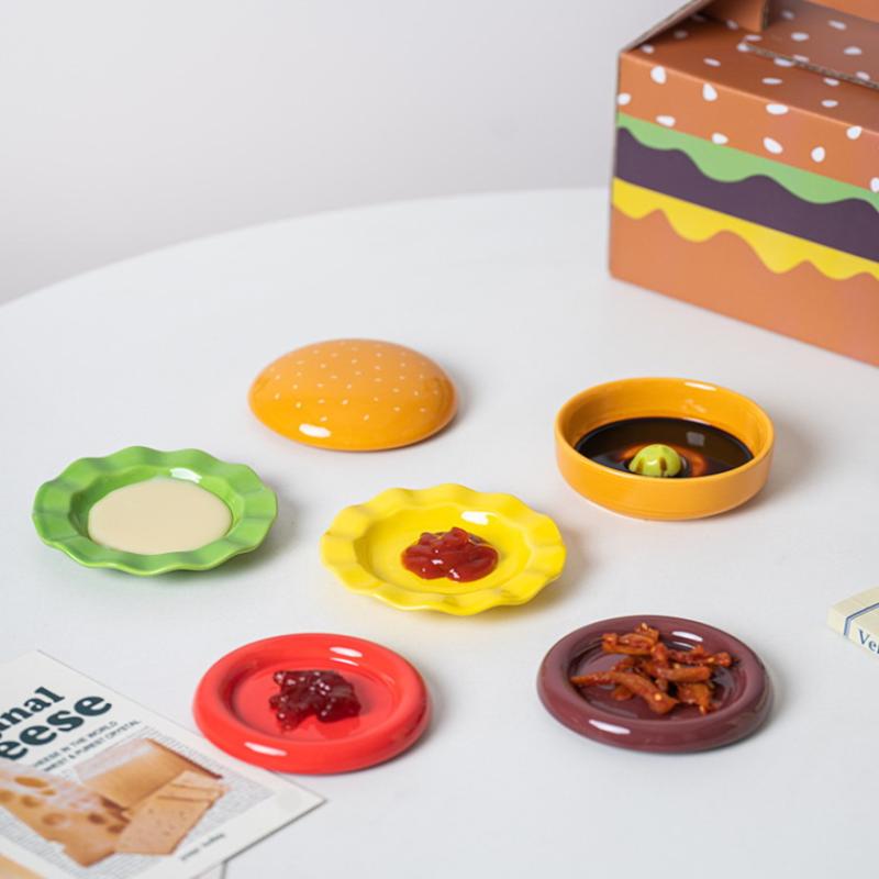 Блюдо для гамбургера Блюдо для приправ Набор из шести штук Блюдо для соуса Милая посуда Керамика Подглазурная роспись Блюдо для соевого соуса Бытовая сторона