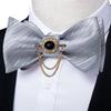 Mens Pre-tied Bow Tie Set Grey Silk Tie Pocket Square Cufflinks for Wedding Party Formal
