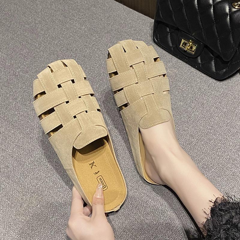 Baotou Half Slippers Women's Summer Outer Wear 2025 New Retro Woven Hollow Breathable Comfortable Flat Bottom Lazy Sandals