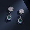 Simple 925  light luxury natural opal inlaid with real diamonds and black gold plated oval earrings luxury earrings women