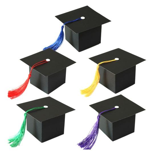 50Pcs Graduation Hat Candy Boxes with Tassels Square Chocolate Goodies Snack Paper Storage Boxes Party Favors Treat Packaging Boxes