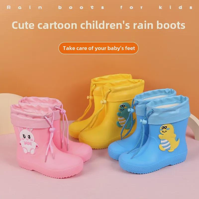 Водонепроницаемые резиновые сапоги с героями мультфильмов для детей - прочная конструкция средней высоты для мальчиков и девочек