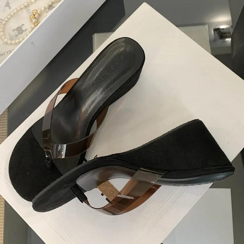 Модные Eilyken Модные Прозрачные ПВХ Женские Шлепанцы с Круглым Носком на Клину Дизайнерские Туфли на Высоком Каблуке Шлепанцы Женская Обувь