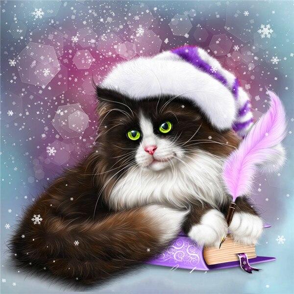 5d алмазная живопись, полная дрель, круглая Алмазная вышивка кошка, собака, вышивка крестиком, стразы, мозаика, Рождественский подарок