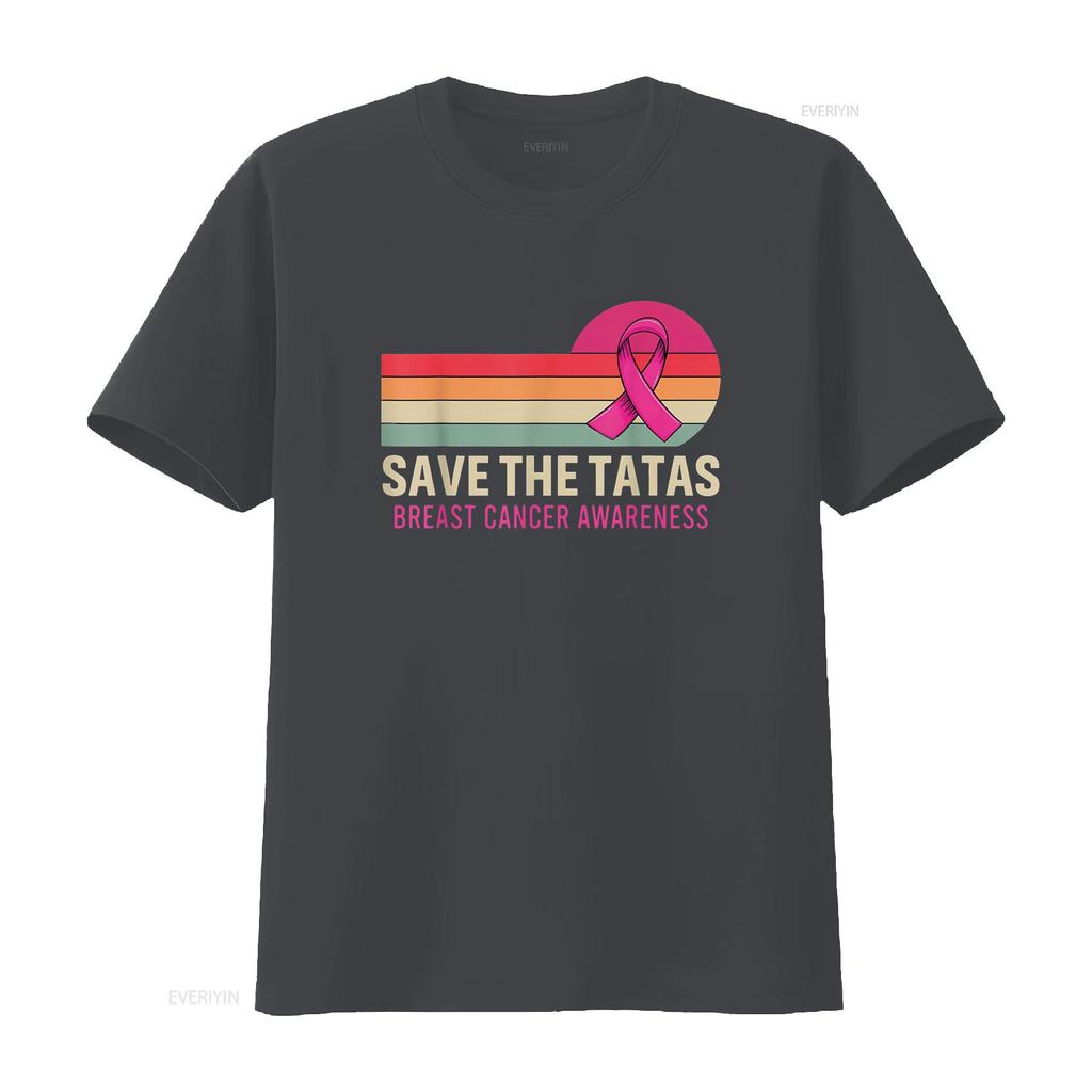 Womens Retro Vintage Save The Tatas Breast Cancer Awareness Ribbon T Shirt Black 2X Large vintage Washed Casual Breathable