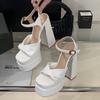 Star Style Double Platform Wedges Women Gladiator Sandals Summer 15cm Ultra High Heels Chunky Party Dress Shoes Sandals