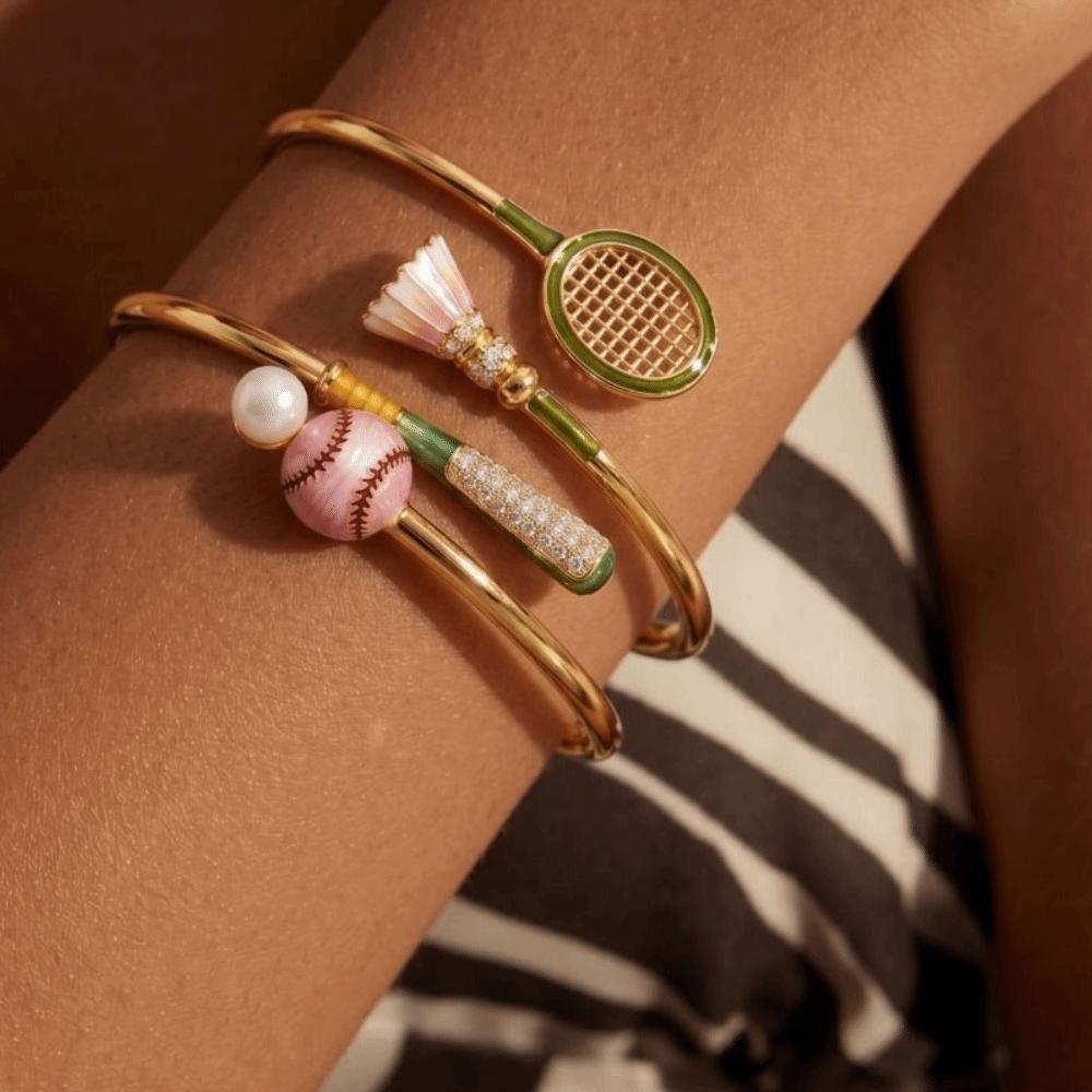 Gold Sports Style Bangle Metal Chain Inlaid Rhinestones Bracelet Tennis Racket Bracelet Gifts