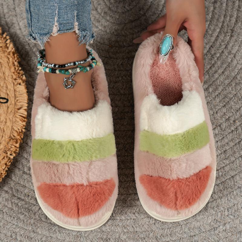 Fashion Winter Women Fur Slippers Home Assorted Colors Bedroom Living Room Fashion Simplicity Faux Fur Warm Flat Slippers Slides Women