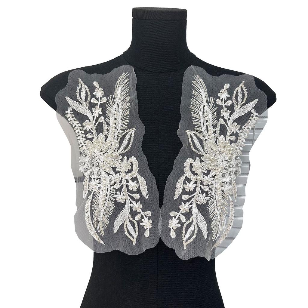 Heavy Industry Mesh Beads Flower Embroidery Cloth Sticker Pair Of Flowers Wedding Dress Dance Dress Collar Lace Applique Accessories