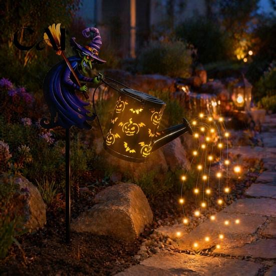 Halloween Porch Lighting Decor Solar Christmas Santa Yard Light, Witch Skull Projection Garden Stake Lamp with Theme Lawn Stakes & Waterfall