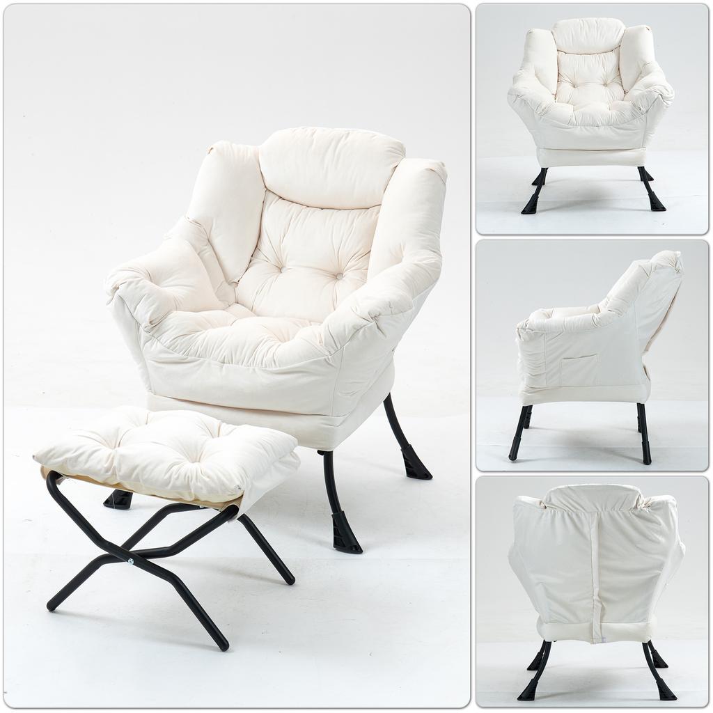 Lazy Chair, Comfy Chairs with Foldable Footstool and a Side Pocket, Simple Style Small Chairs for Bedroom Living Room Balcony