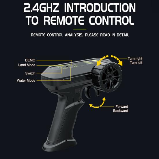 Remote Control Amphibious Off-road Car 4WD Kids Electric 2.4GHz RC Stunt Truck Rechargeable Toddlers All-terrain Crawler Vehicle Toy