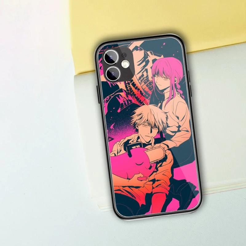 Чехол для телефона с рисунком аниме «Человек бензопилы» для IPhone 13 12 11 XS X 8 7 6 Plus Mini Pro Max SE 2022, черный стеклянный чехол из ПК и ТПУ
