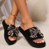 Модная женская обувь, новые женские тапочки с открытым носком, осенние тапочки с леопардовым принтом и галстуком-бабочкой, разноцветные, удобные повседневные тапочки на плоской подошве