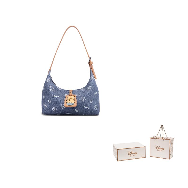 Disney Winnie The Pooh Denim Style Vintage Classic Cute Print Fashionable High-Value Casual Commuter Hobo Bag Women bags Blue BMK-72974