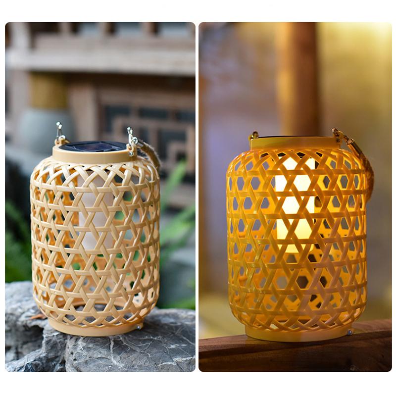 Rattan Solar Lanterns Outdoor Hanging Solar Bulb Lights Waterproof Country Decor Solar Light Decoration For Garden Yard Patio