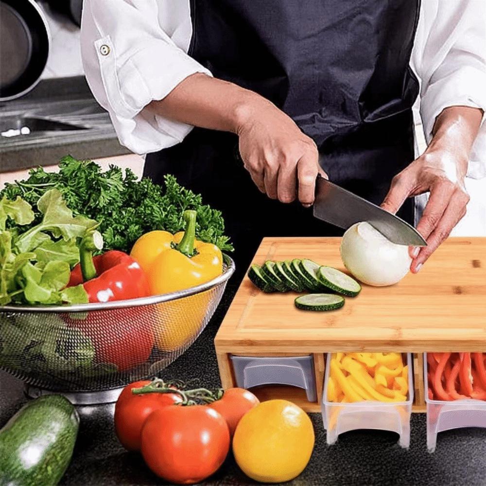 Bamboo Multifunctional Cutting Board Set Drawer Design with Container and Grater Chopping Block Square Chopping Board
