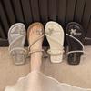Flat-bottomed French Set-toed Small Cool Slippers Fairy Shoes 2025 New Summer Soft-soled with Skirt Rhinestone Sandals