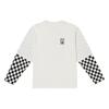 Printed Checkerboard Splicing Round Neck Long Sleeve T-Shirt Men Tops White VN000GNWFS8