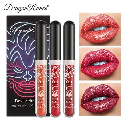 3 шт./набор Diamond Lip Gloss Lip Glaze Высокопигментированная стойкая жидкая помада для губ Яркий кристальный фиолетовый черный блеск для губ