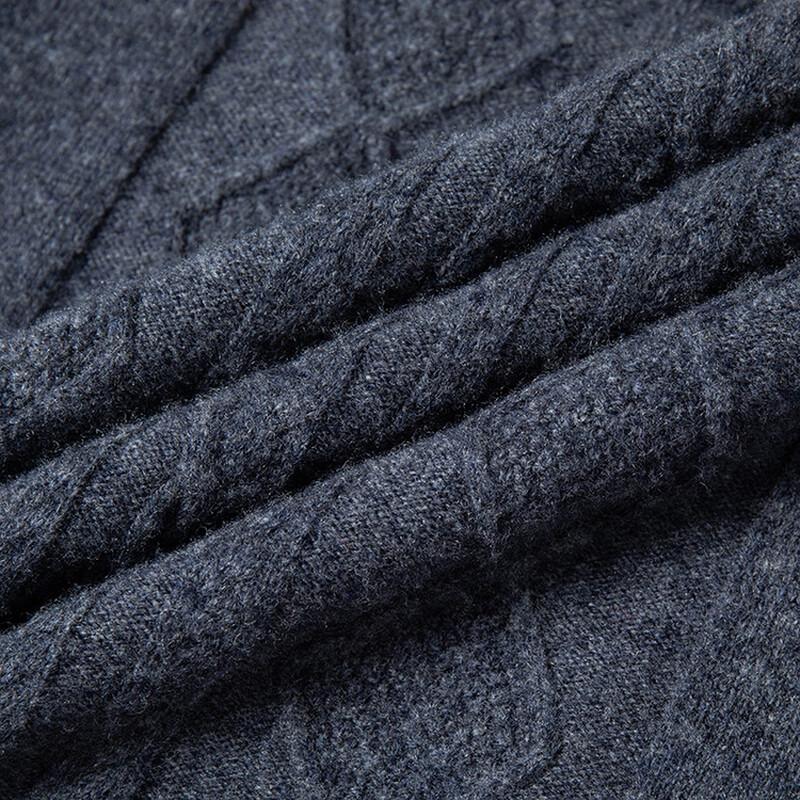 Hengyuanxiang Men's 100% Pure Wool Thickened Mock Neck Pullover Sweater