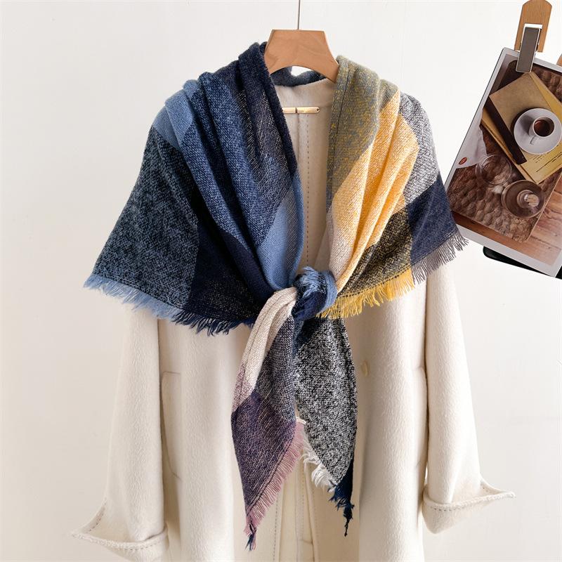 New Autumn And Winter Imitation Cashmere Colored Plaid Warm Shawl Scarf, Unisex Fashion Versatile Tassel Scarf