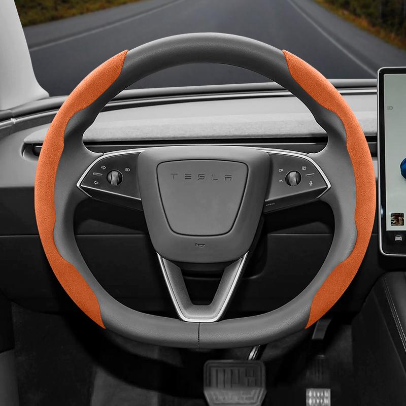 Подходит для Tesla Нескользящая Пряжка Сегментированная Замшевая Накладка на Руль Подходит для Модели 3 Highland 2024 Y X S Juniper Cybertruck Аксессуары