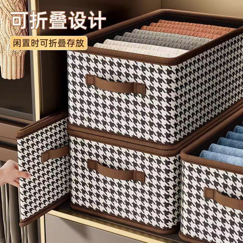 Clothes storage box Thousand bird grids Household wardrobe Layered arrangement Storage artifact Put clothes Fabric folding storage basket