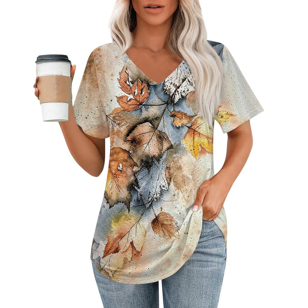 Женские футболки с V-образным вырезом и коротким рукавом, повседневные топы свободного кроя, базовые футболки с закругленным подолом