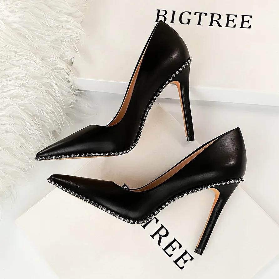 Fashion BIGTREE Shoes Rivet Woman Pumps 2024 New High Heels Stiletto Pu Leather Women Heels Sexy Party Shoes Female Heel Plus Size 43