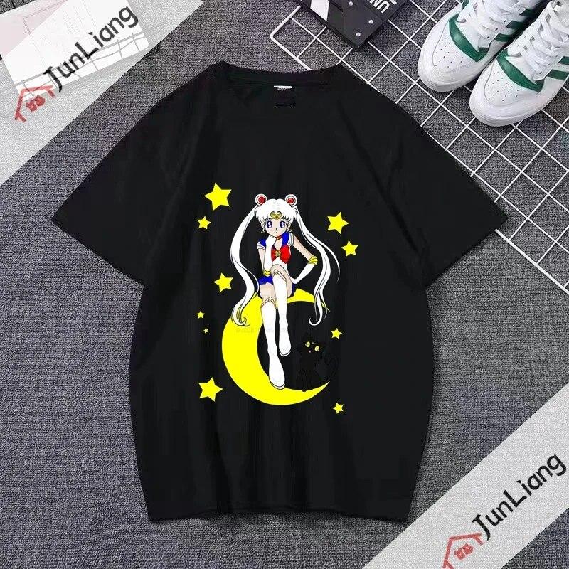 Sailor Moon Graphic T Shirts Japanese Anime Kawaii Y2k Clothing Alphabet T-shirt Streetwear Sportswear Unisex Tops Goth Clothes