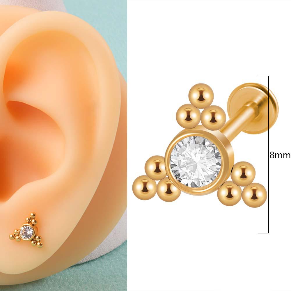 Титан G23 и сталь 16G Кольцо для губы-треугольника с драгоценным камнем CZ, серьга-кристальный кластер