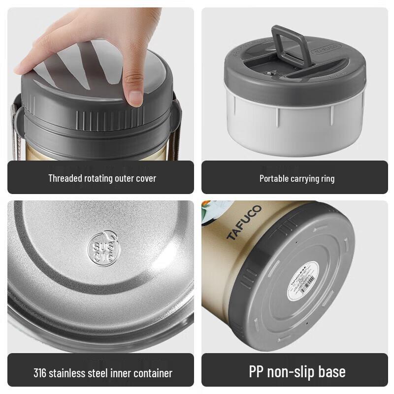 TAFUCO 2.5L 3-Layer 316L Stainless Steel Insulated Lunch Box