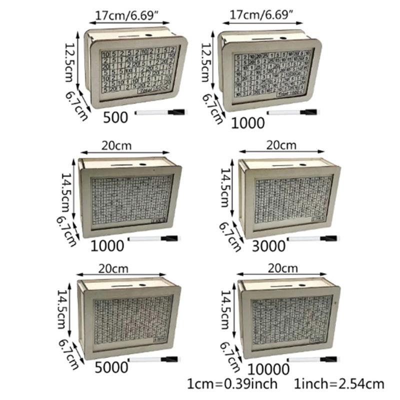 Копилка для денег 500/1000/2000/3000/5000/10000 евро, деревянная копилка для денег, многоразовая копилка с копилками для целей и чисел