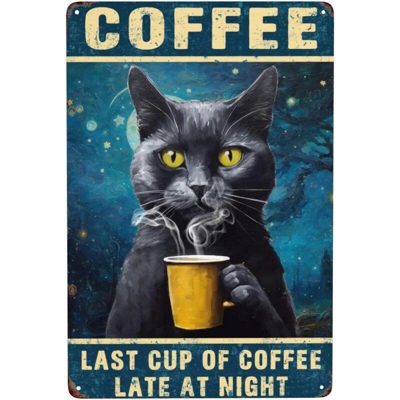 Нет кофе, нет работника, кот, металлические жестяные таблички, подарок для любителей кошек, винтажная табличка, металлический человек, пещерный бар, паб, клуб, кафе, украшение на стену дома