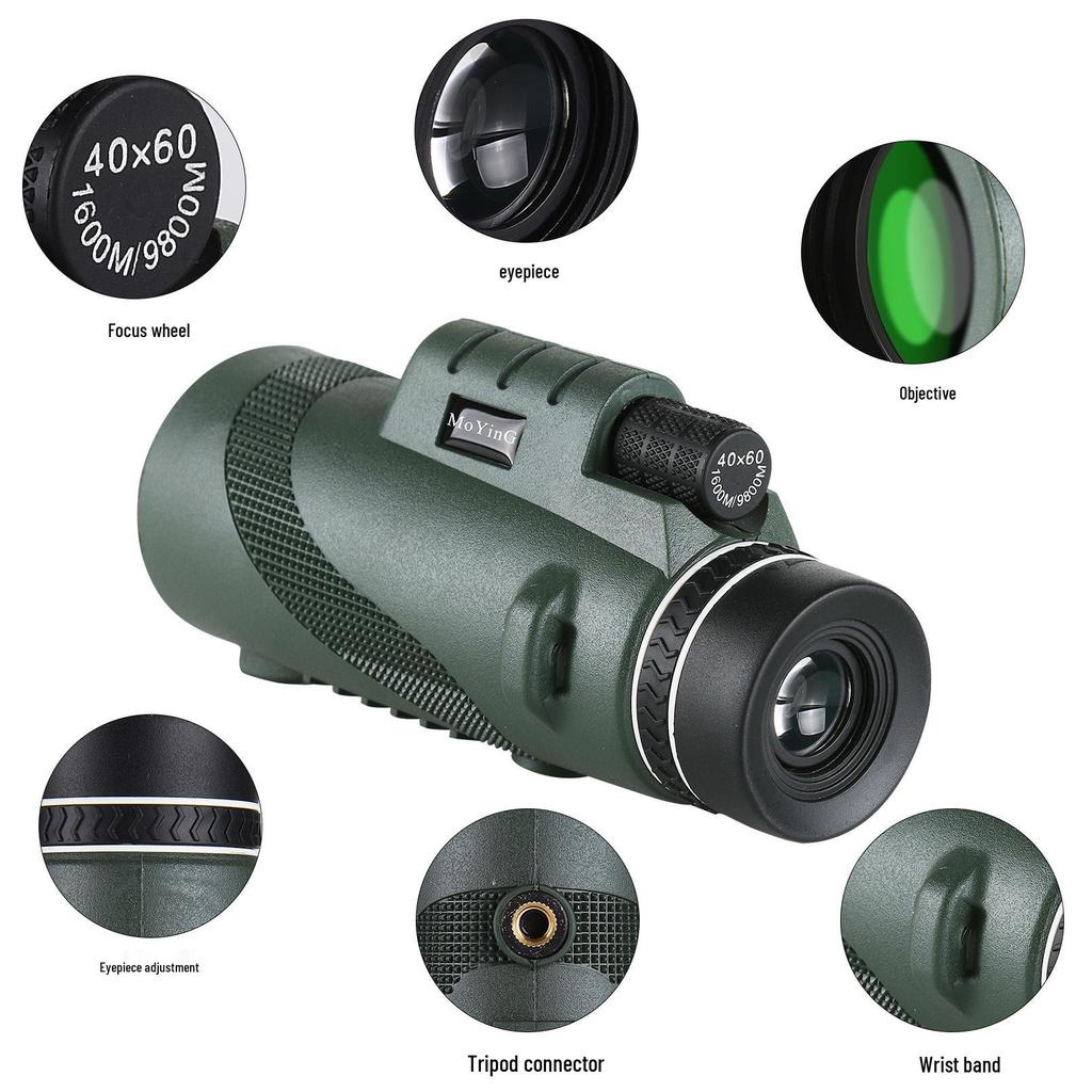 Монокулярный телескоп 80x100 HD с ночным видением в зеленом кожаном корпусе — мощный, портативный для концертов и использования на открытом воздухе, совместимый с мобильным телефоном