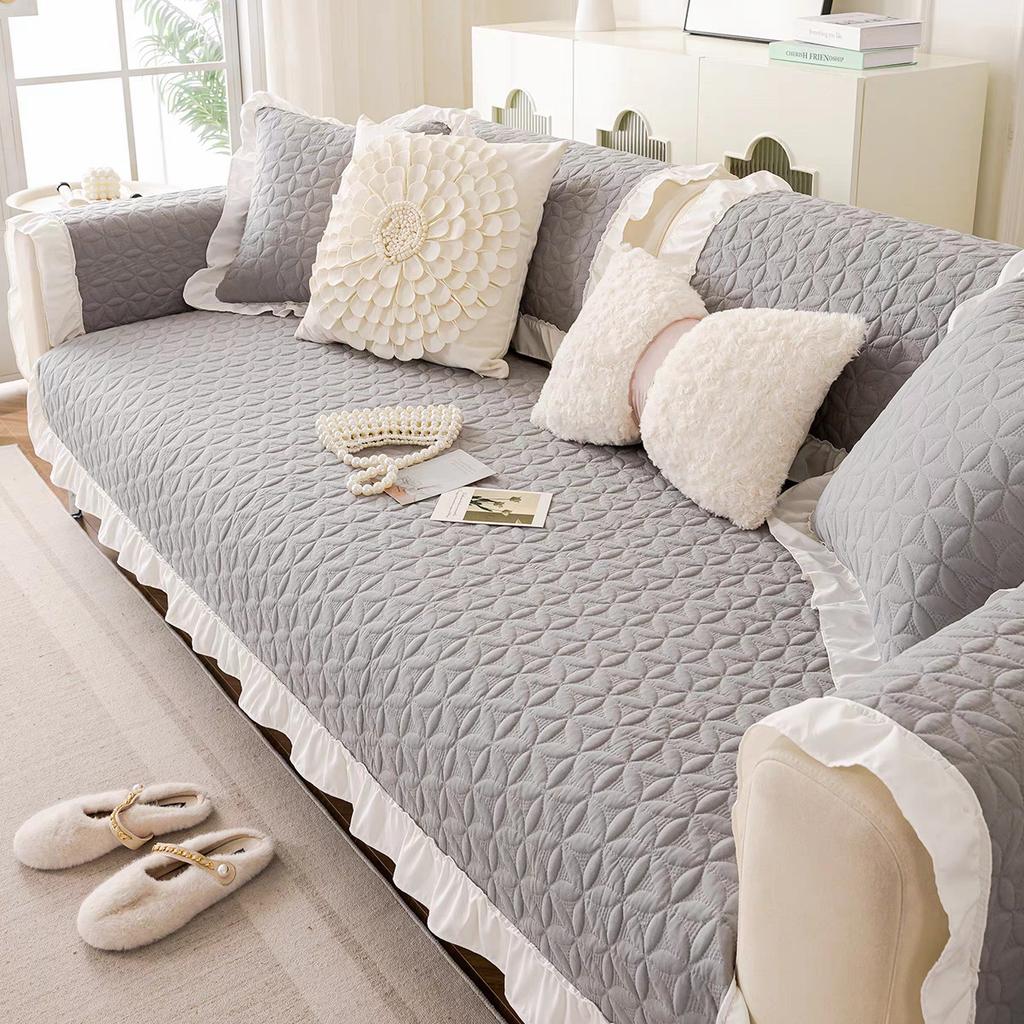 Оптовая продажа подушек для дивана Четырехсезонная универсальная тканевая подушка для сиденья Чистый хлопок Кремовый Ветер Лотосовый лист Край Нескользящий Чехол для дивана Полотенце