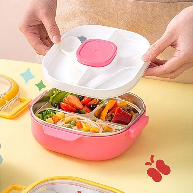Крышка из нержавеющей стали для пикника Bento Box с отделением для детей Металлические ланч-боксы Изолированные дорожные герметичные контейнеры для еды